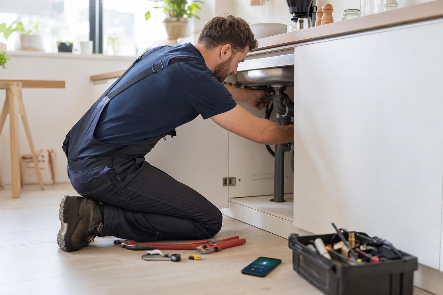 A busy tradespeople business at work while calls are answered